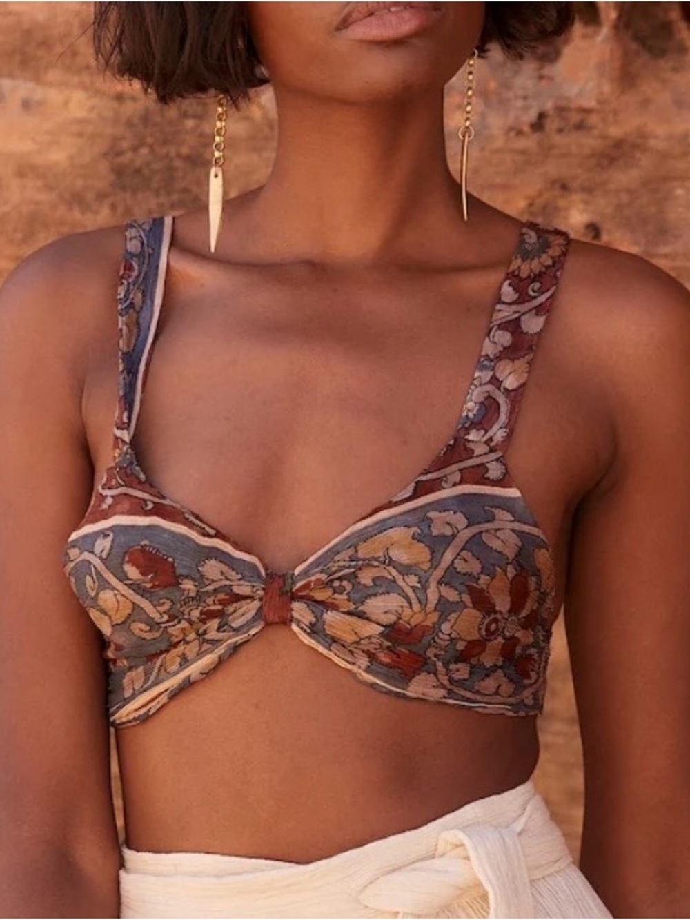 Savannah Marrow Twist-Front Floral Bralette in Multicolor Rustic Print